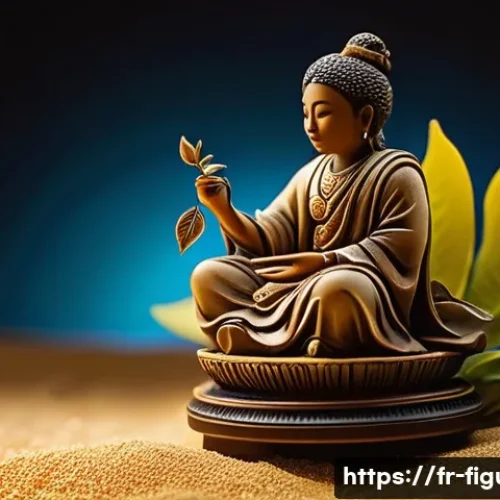 피규어 연출 사진 대회 정보 - A close-up macro photograph of a highly detailed collectible figurine posed on a miniature diorama f...